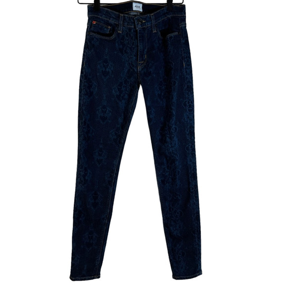 Hudson Womens Skinny Jeans Blue Snake Print Pockets Dark Wash Mid Rise USA 28 - Picture 1 of 8